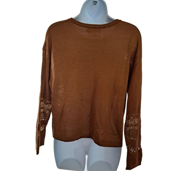 NAF NAF Paris LACE top knit sweater Sz S Café Caramelo Color BOHO SUMMER OFFICE - Picture 5 of 13